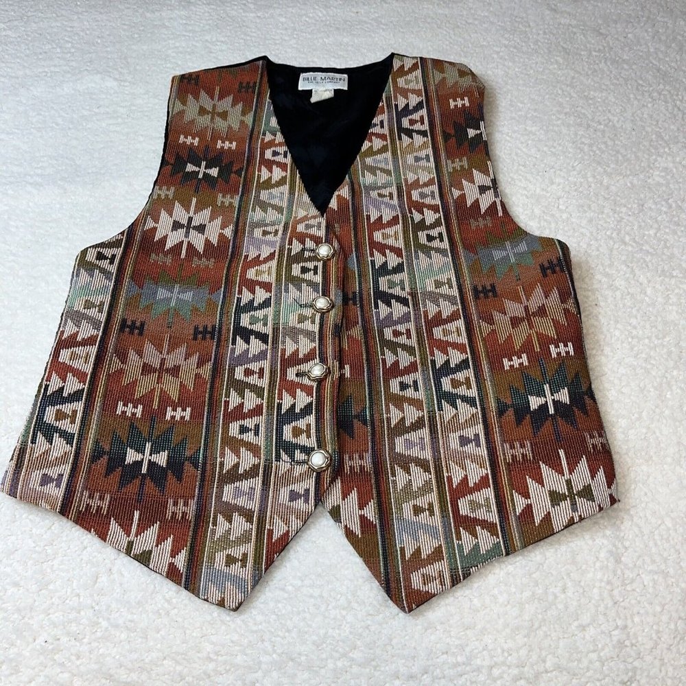 Billie Martin Vintage 80’s Tapestry Vest Southwestern Aztec Tribal Large USA